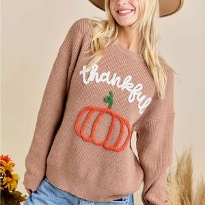Thankful Pumpkin Embroidered Sweater